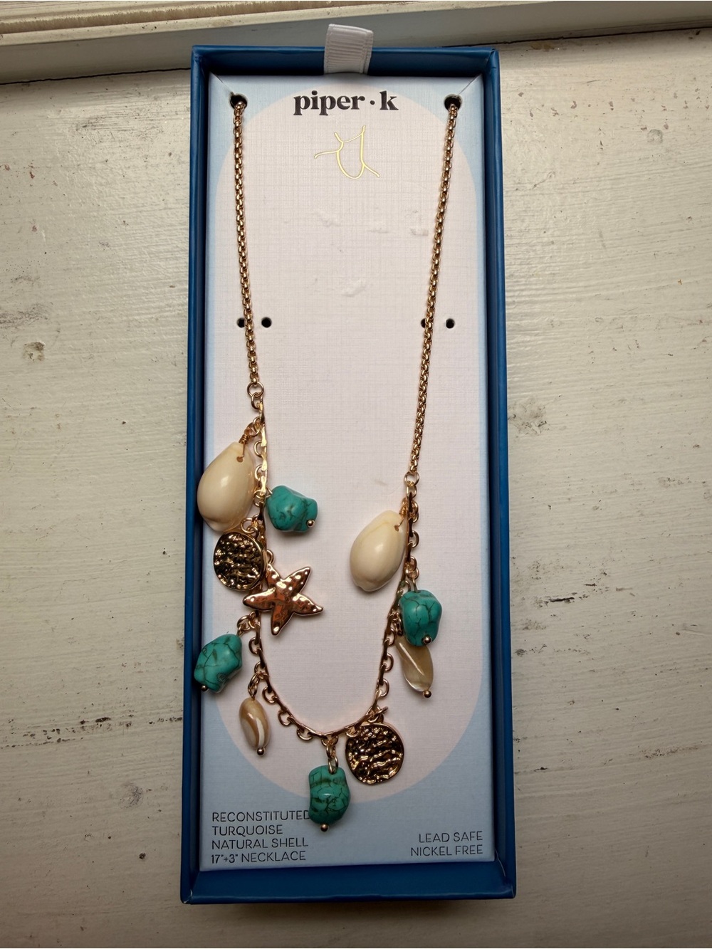 Piper Gold-Tone Necklace with Turquoise and Cream Shell Charms